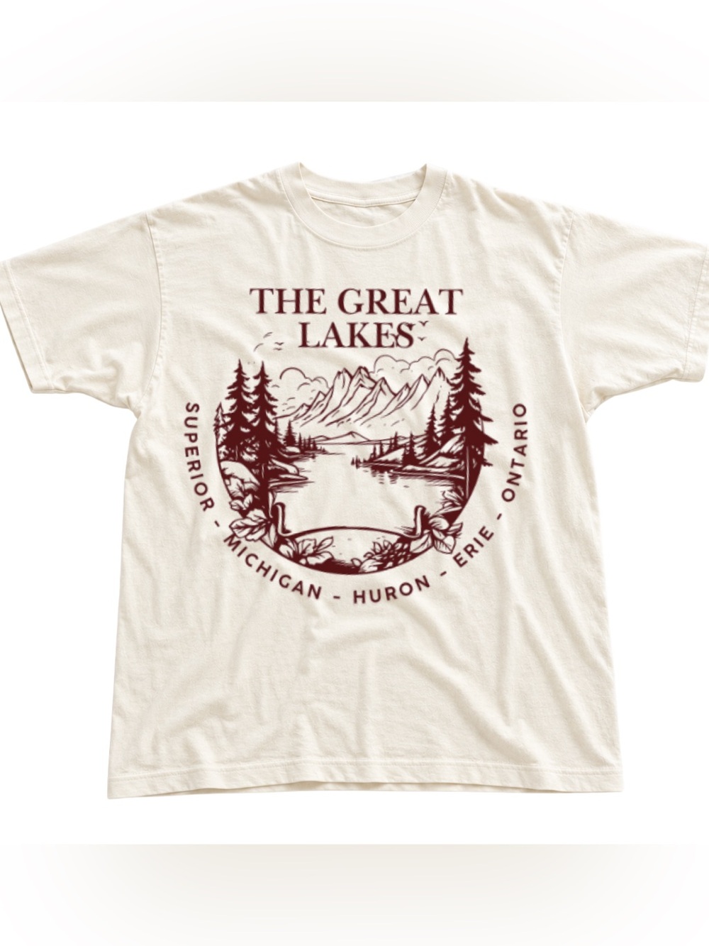 The Great Lakes Graphic Tee - Cream with Maroon Print
